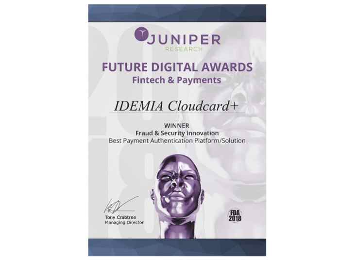 La solución biométrica y móvil CloudCard + de IDEMIA fue premiada